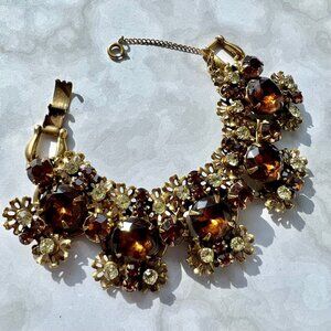 Vintage 1960s Juliana D&E Honey Amber Color Glass Rhinestone Glam Bracelet